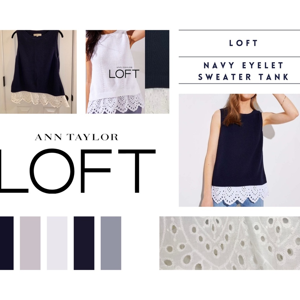 LOFT Navy Cotton Eyelet Sweater Tank 